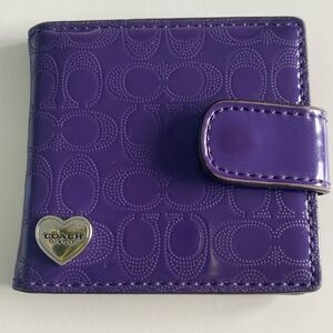 Purple Coach Patent leather pocket purse mirror